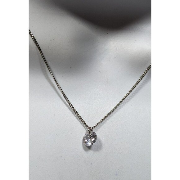 Minimalist Dainty Circular Cubic Zirconia Pendant On Silver Tone Chain - Picture 1 of 8